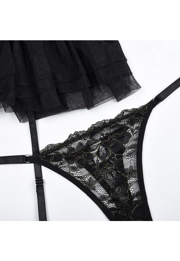 Intica - Komplet bielizny z falbanką i koronką dla kobiet Leontine. Kolor: czerwony. Materiał: koronka. Wzór: koronka