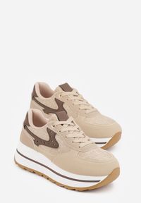Born2be - Beżowe Sneakersy na Grubej Podeszwie z Perforacją i Tweedowymi Wstawkami Idaphyphe. Okazja: na co dzień. Kolor: beżowy. Materiał: jeans #8