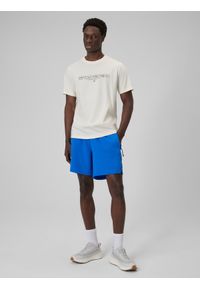 4f - 4F T-shirt regular z nadrukiem męski - beżowy XXL. Okazja: na co dzień. Kolor: beżowy. Materiał: dzianina, bawełna, materiał. Wzór: nadruk. Styl: casual #2