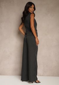 Renee - Czarny Komplet w Garniturowym Stylu Spodnie Wide Leg i Kamizelka Onirette. Kolor: czarny