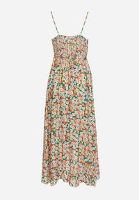 Born2be - Zielono-Pomarańczowa Bawełniana Sukienka na Ramiączkach z Kopertowym Dekoltem i Asymetrycznym Rozcięciem Xiloa. Okazja: na co dzień. Typ kołnierza: dekolt kopertowy. Kolor: zielony. Materiał: bawełna. Długość rękawa: na ramiączkach. Wzór: aplikacja. Typ sukienki: asymetryczne, kopertowe. Styl: casual #7