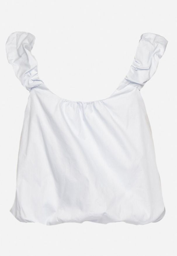 Born2be - Jasnoniebieski Bufiasty Top z Bawełny na Ramiączkach z Marszczeniem Sepoliva. Okazja: do pracy, na co dzień, na spotkanie biznesowe. Kolor: niebieski. Materiał: bawełna. Długość rękawa: na ramiączkach. Styl: klasyczny, casual, elegancki, biznesowy