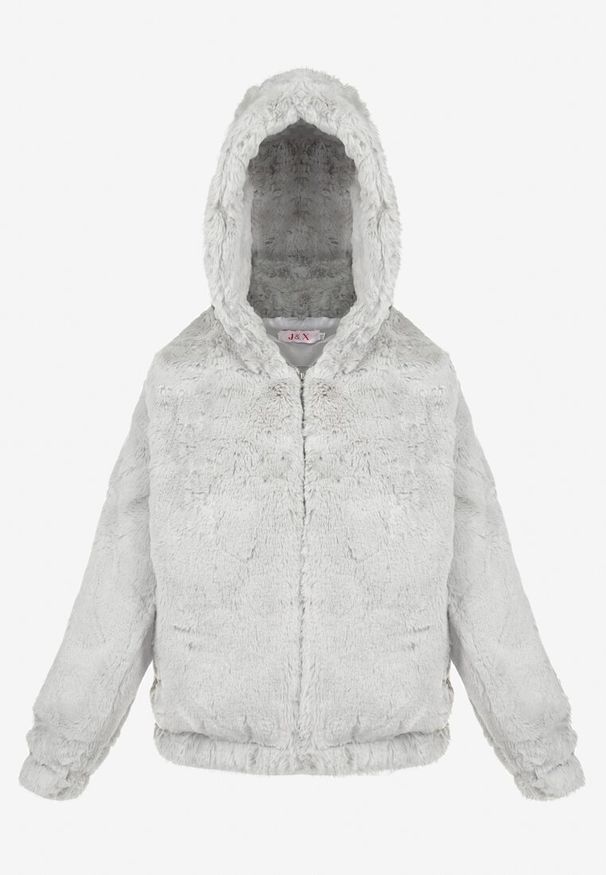 Born2be - Jasnoszara Kurtka Futerko Teddy Oversize Denon. Typ kołnierza: kaptur. Kolor: szary. Materiał: futro. Sezon: zima, jesień