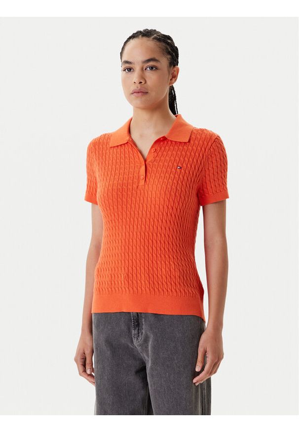 TOMMY HILFIGER - Tommy Hilfiger Sweter Fine WW0WW41474 Pomarańczowy Regular Fit. Kolor: pomarańczowy