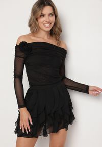 Born2be - Czarne Spódnico-Szorty z Falbankami Vikavira. Okazja: na co dzień, na spotkanie biznesowe. Kolor: czarny. Styl: biznesowy, elegancki, casual #6