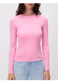 Reserved - Prążkowany longsleeve - różowy. Kolor: różowy. Materiał: prążkowany. Długość rękawa: długi rękaw