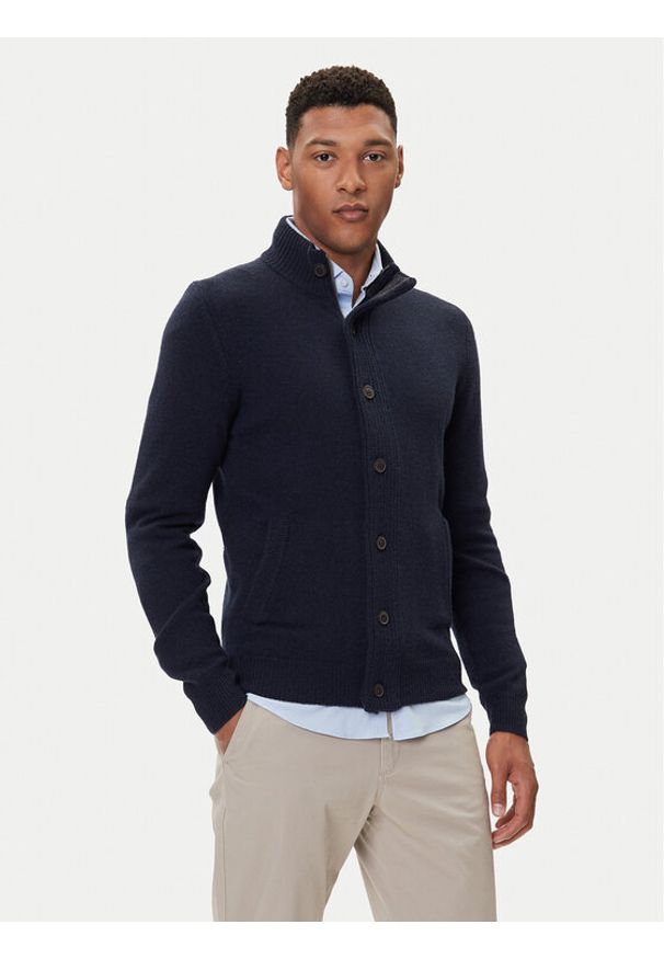 Barbour Kardigan Essential Elbow-Patch MKN0731CH51 Granatowy Regular Fit. Kolor: niebieski. Materiał: wełna