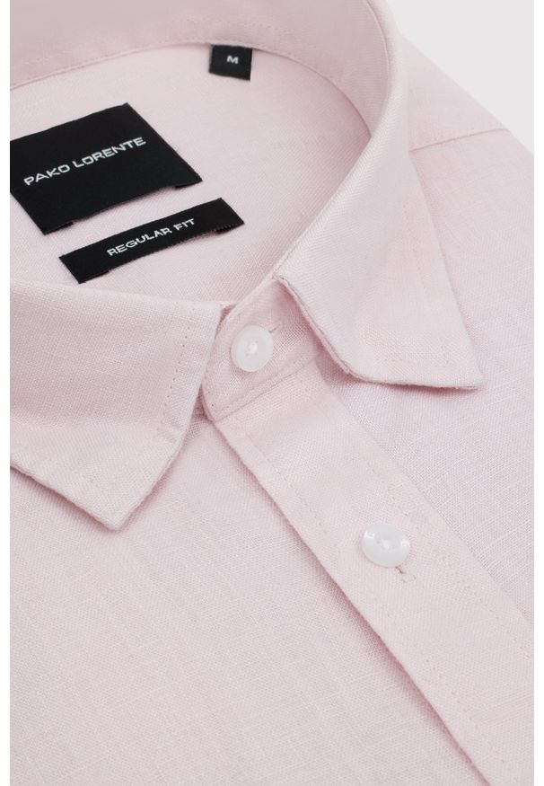 Pako Lorente - PAKO LORENTE - Lniana koszula męska w kolorze różowym. Okazja: na co dzień. Kolor: niebieski, zielony, różowy. Materiał: len. Długość rękawa: długi rękaw. Długość: długie. Wzór: gładki. Sezon: lato. Styl: casual