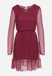 Born2be - Fioletowa Sukienka z Wiskozy Ozdobiona Metaliczną Nicią Meliorea. Kolor: fioletowy. Materiał: wiskoza. Wzór: aplikacja. Styl: klasyczny, elegancki #4