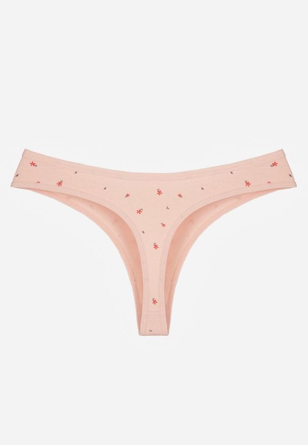 Born2be - Jasnoróżowe Majtki Stringi z Bawełną w Kwiaty Calylia. Kolor: różowy. Materiał: bawełna. Wzór: kwiaty