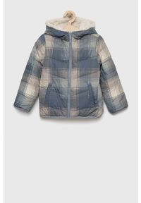Abercrombie & Fitch kurtka dwustronna dziecięca kolor niebieski. Okazja: na co dzień. Typ kołnierza: kaptur. Kolor: niebieski. Materiał: poliester. Styl: casual #1