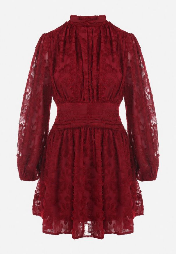 Born2be - Bordowa Rozkloszowana Sukienka Koronkowa Mini Alatalo. Kolor: czerwony. Materiał: koronka. Długość: mini