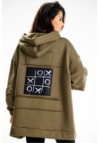 Infinite You - Bluza damska oversize z kapturem bawełna premium khaki. Okazja: na co dzień, na spacer. Typ kołnierza: kaptur. Kolor: brązowy. Materiał: bawełna. Wzór: aplikacja. Styl: casual, elegancki