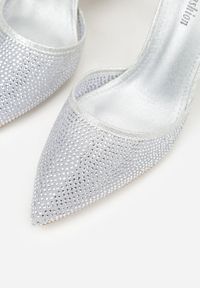 Born2be - Srebrne Czółenka na Obcasie Ozdobione Brokatem i Cyrkoniami Prisnara. Zapięcie: sprzączka. Kolor: srebrny. Wzór: aplikacja. Obcas: na obcasie. Styl: klasyczny, elegancki. Wysokość obcasa: średni #7