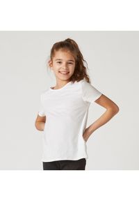 DOMYOS - Koszulka z krótkim rękawem dziecięca Domyos Basic. Kolor: biały. Materiał: materiał, bawełna. Długość rękawa: krótki rękaw. Długość: krótkie #1