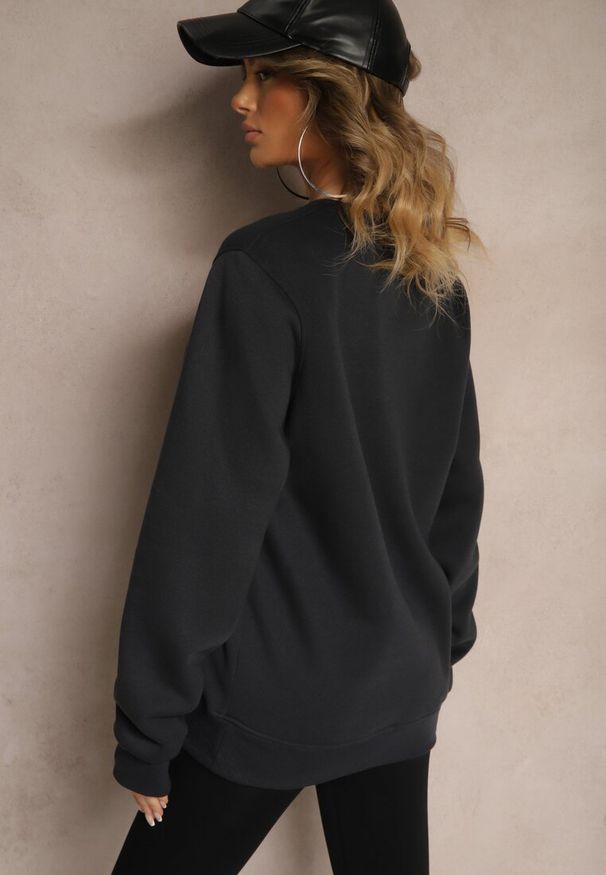 Renee - Granatowa Bluza z Bawełną i Ściągaczami przy Rękawach Ravemi. Kolor: niebieski. Materiał: bawełna. Sezon: zima