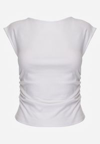 Born2be - Biała Bluzka z Elastycznego Materiału z Dekoltem Łódką Megaris. Okazja: na co dzień. Typ kołnierza: dekolt w łódkę. Kolor: biały. Materiał: materiał. Styl: casual, elegancki #7