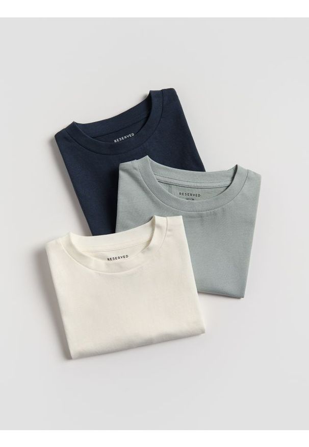 Reserved - Bawełniany t-shirt 3 pack - złamana biel. Materiał: bawełna