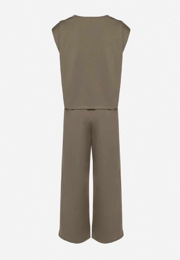 Born2be - Zielony Komplet z Wiskozą Koszulka z Usztywnionymi Ramionami i Szerokie Spodnie Nevisari. Kolor: zielony. Materiał: wiskoza