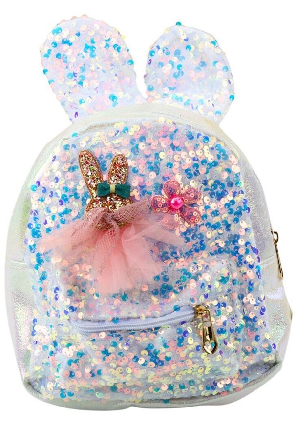 NoName - Plecak Dziecięcy Cekiny Uszy Królika Biały 22cm 4.4L. Kolor: biały