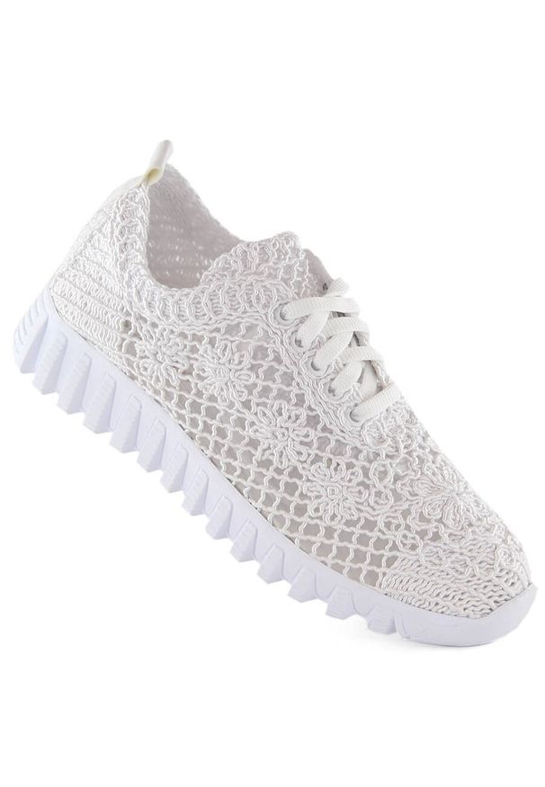 Półbuty damskie sportowe koronkowe białe T.Sokolski 1982. Kolor: biały. Materiał: materiał. Styl: sportowy