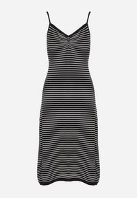 Born2be - Czarno-Biała Sukienka na Regulowanych Ramiączkach z Marszczonym Dekoltem w Paski Fialea. Okazja: na co dzień, na randkę. Typ kołnierza: dekolt w serek. Kolor: czarny. Długość rękawa: na ramiączkach. Wzór: paski. Styl: klasyczny, casual, elegancki #5