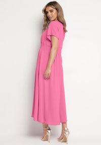 Born2be - Różowa Sukienka z Krótkim Rękawem i Gumką w Pasie Oilleria. Kolor: różowy. Długość rękawa: krótki rękaw #3