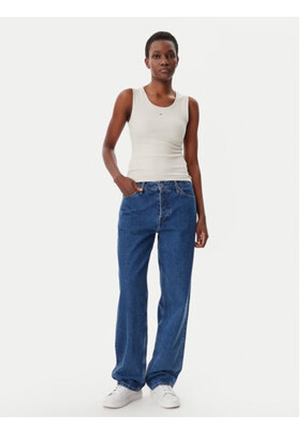 Tommy Jeans Top Essential DW0DW20673 Beżowy Slim Fit. Kolor: beżowy. Materiał: bawełna
