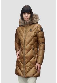 Blauer USA - BLAUER Brązowa damska kurtka Althea Raincoat Long Jackets. Kolor: brązowy. Materiał: poliamid. Długość rękawa: długi rękaw. Długość: długie