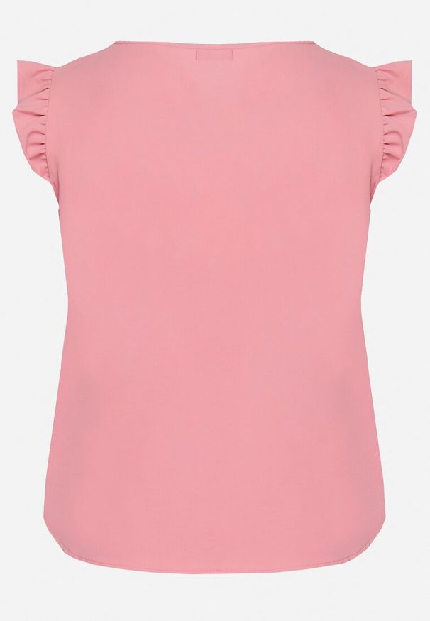 Born2be - Różowy Top Koszulka bez Rękawów z Falbanką Vivolia. Okazja: na co dzień, na randkę. Kolekcja: plus size. Kolor: różowy. Materiał: jeans, tkanina. Długość rękawa: bez rękawów. Wzór: aplikacja. Sezon: lato. Styl: klasyczny, casual, elegancki