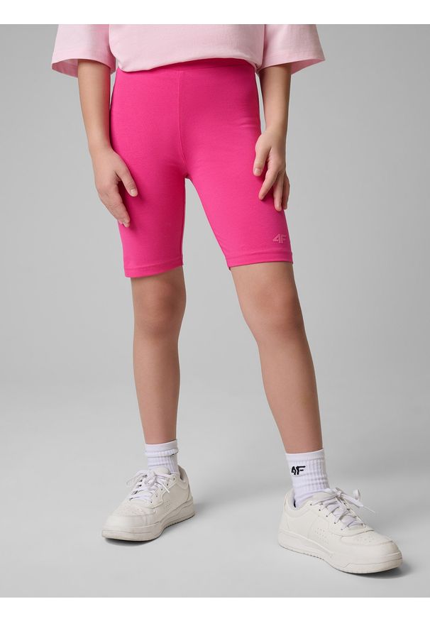 4f - 4F Legginsy kolarki dzianinowe dziewczęce - różowe 146 (10-11 lat). Okazja: na spacer, na co dzień. Stan: podwyższony. Kolor: różowy. Materiał: dzianina. Sezon: lato. Styl: casual