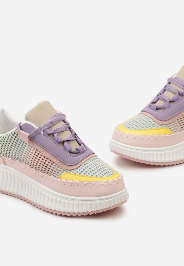 Renee - Różowo-Fioletowe Sznurowane Sneakersy na Platformie Dimakis. Kolor: różowy. Obcas: na platformie