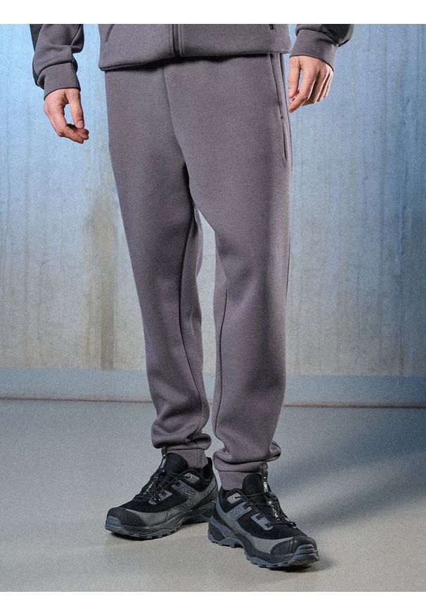 4f - 4F Spodnie dresowe joggery męskie - szare L. Kolor: szary. Materiał: dresówka. Wzór: gładki