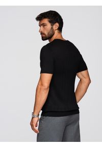 Ombre Clothing - Ażurowy męski sweter z okrągłym dekoltem i krótkim rękawem – czarny V2 - Rozmiar: L. Kolor: czarny. Materiał: wiskoza, prążkowany, dzianina, elastan, nylon. Długość rękawa: krótki rękaw. Długość: krótkie. Wzór: ażurowy. Styl: elegancki #4