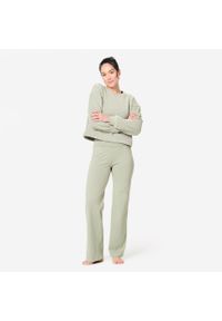 KIMJALY - Bluza do jogi damska Kimjaly cocoon. Kolor: zielony. Materiał: tkanina, prążkowany, poliester, materiał, bawełna, elastan. Sezon: zima. Sport: joga i pilates