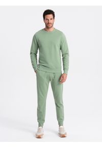 Ombre Clothing - Męski komplet dresowy bluza + spodnie joggery – zielony V3 Z79 - XXL. Kolor: zielony. Materiał: dresówka. Wzór: aplikacja