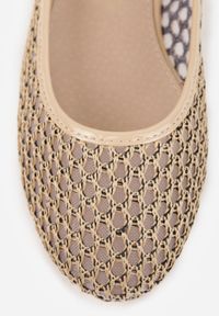 Born2be - Ciemnobeżowe Siateczkowe Balerinki z Wkładką ze Skóry Naturalnej Ozdobione Aplikacją Adriarissa. Okazja: na co dzień, na spotkanie biznesowe. Zapięcie: sprzączka. Kolor: beżowy. Materiał: skóra. Wzór: aplikacja. Sezon: lato. Styl: casual, biznesowy, elegancki #4