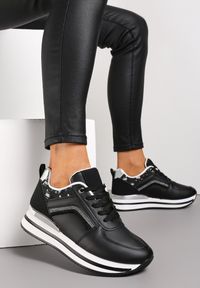 Renee - Czarne Sneakersy z Ekoskóry z Brokatowymi Wstawkami i Sznurowaniem Jelise. Kolor: czarny #1