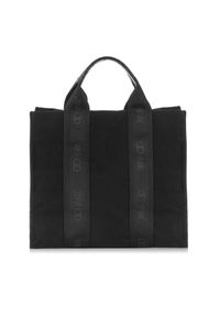 Ochnik - Czarna torebka damska typu tote bag. Kolor: czarny. Wzór: paski. Materiał: skórzane