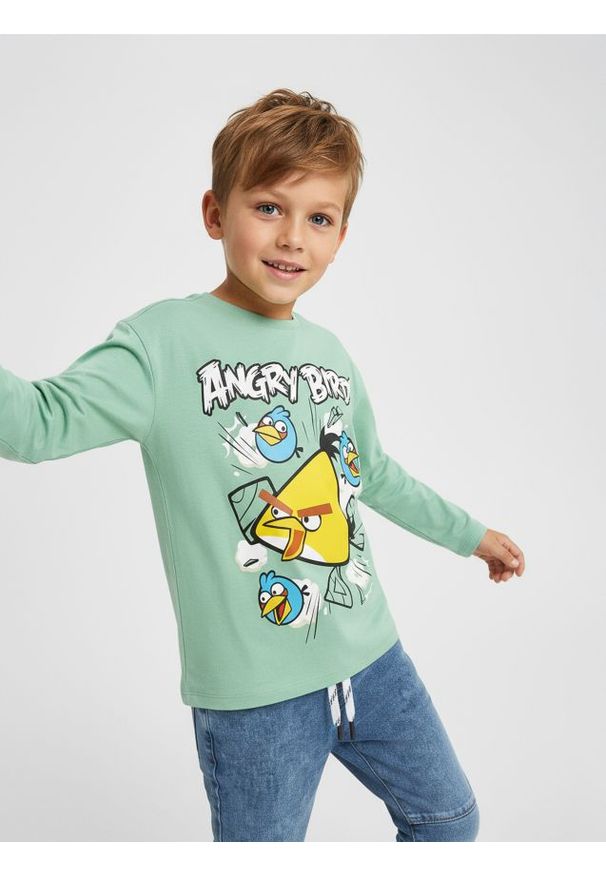 Sinsay - Koszulka z długimi rękawami Angry Birds - zielony. Kolor: zielony. Długość rękawa: długi rękaw. Długość: długie