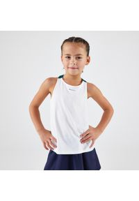 ARTENGO - Koszulka na ramiączka do gry w tenisa dla dziewczynek Artengo TSK. Kolor: zielony, biały, wielokolorowy. Materiał: materiał, elastan. Długość rękawa: na ramiączkach. Sport: tenis