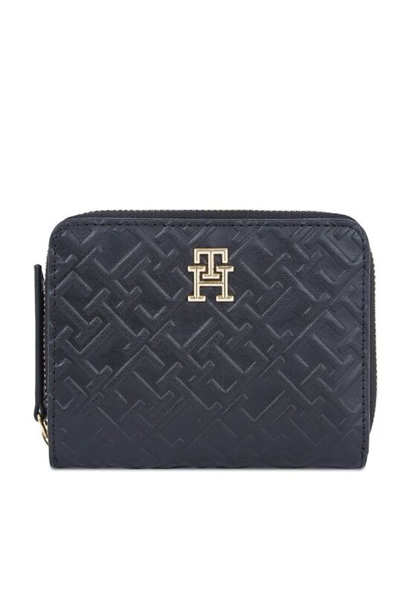 TOMMY HILFIGER - Tommy Hilfiger Mały Portfel Damski Th Refined Med Za Mono AW0AW15755 Czarny. Kolor: czarny. Materiał: skóra
