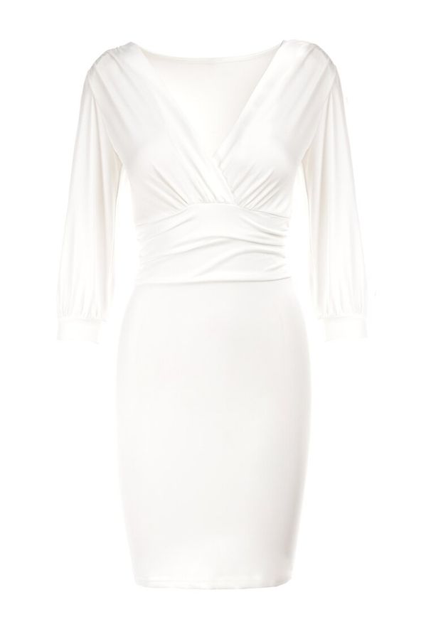 Born2be - Biała Sukienka Agathinca. Kolor: biały. Materiał: dzianina, wiskoza. Długość rękawa: długi rękaw. Długość: mini