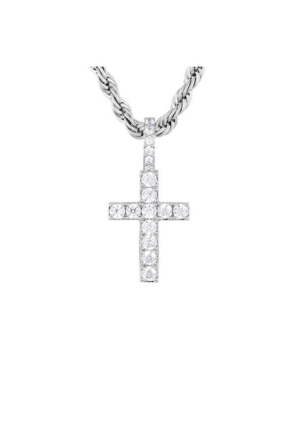 ICED STUFF Zawieszka Micro Diamond Cross Białe złoto. Materiał: metalowe. Kolor: biały, wielokolorowy, złoty