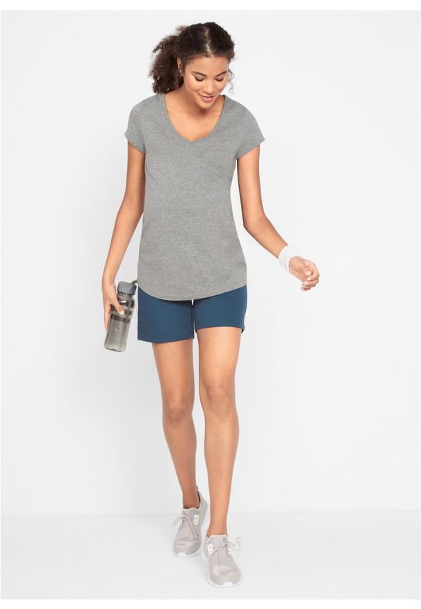 bonprix - Shirt ciążowy basic (2 szt.), bawełna organiczna. Typ kołnierza: dekolt w serek. Kolekcja: moda ciążowa. Kolor: niebieski. Materiał: bawełna. Długość rękawa: krótki rękaw. Długość: krótkie