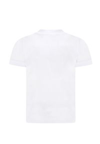 DSQUARED2 KIDS - Biały t-shirt z czarnymi napisami 4-16 lat. Kolor: biały. Materiał: bawełna, materiał. Długość rękawa: krótki rękaw. Wzór: napisy. Sezon: lato. Styl: klasyczny
