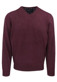 Męski, Bawełniany Sweter w Serek (V-neck) - Adriano Guinari - Bordo, Melanż. Okazja: do pracy, na co dzień, na spotkanie biznesowe. Typ kołnierza: dekolt w serek. Kolor: czerwony. Materiał: bawełna. Wzór: melanż. Styl: klasyczny, casual, elegancki, biznesowy