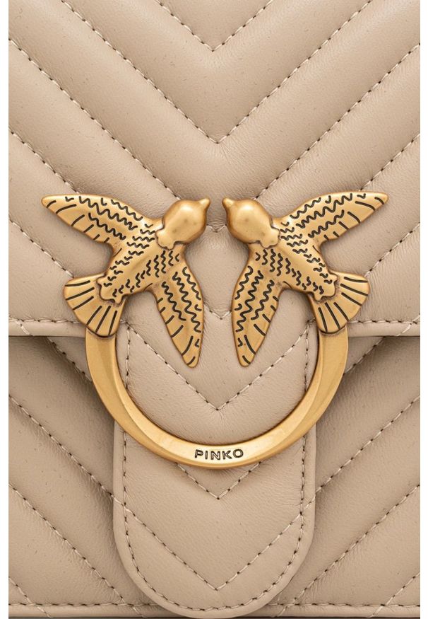 Pinko - PINKO Beżowa listonoszka damska Love One Classic. Kolor: beżowy. Styl: casual, elegancki, klasyczny