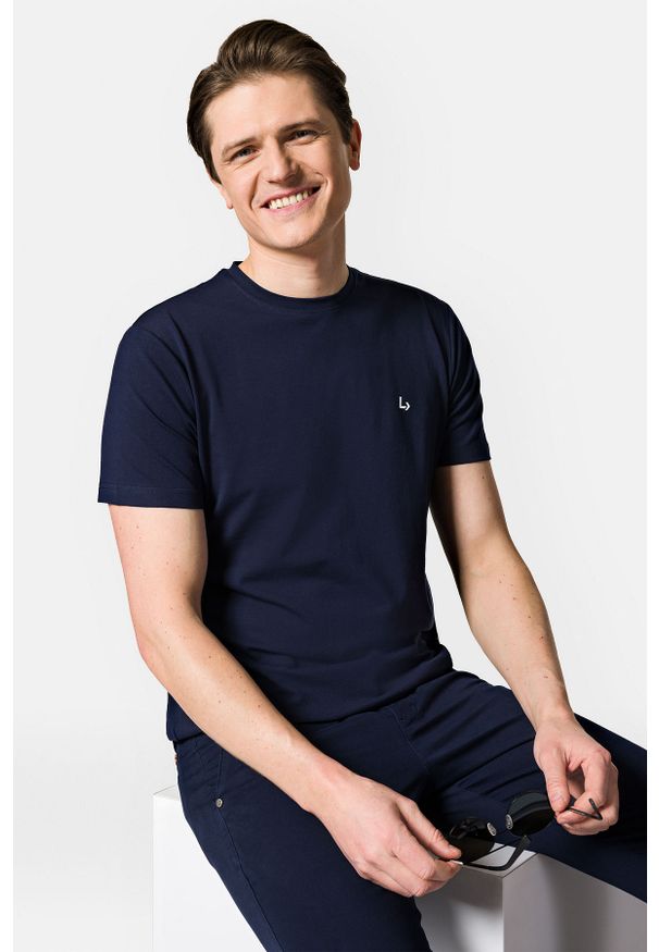 Lancerto - Koszulka Granatowa z Bawełną Linus. Kolor: niebieski. Materiał: bawełna, elastan
