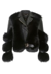 Ochnik - Futro damskie w stylu ramoneski z odpinanymi rękawami. Typ kołnierza: bez kaptura, kołnierzyk klasyczny. Kolor: czarny. Materiał: futro. Styl: klasyczny #2